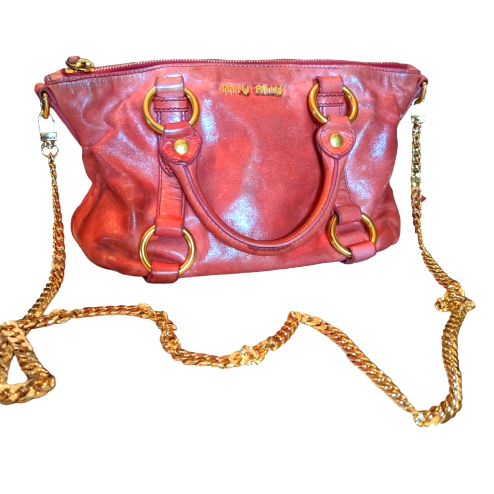 MIU MIU CALF SKIN SATCHEL PINK VITELLO SHINE WITH GOLD HARDWARE